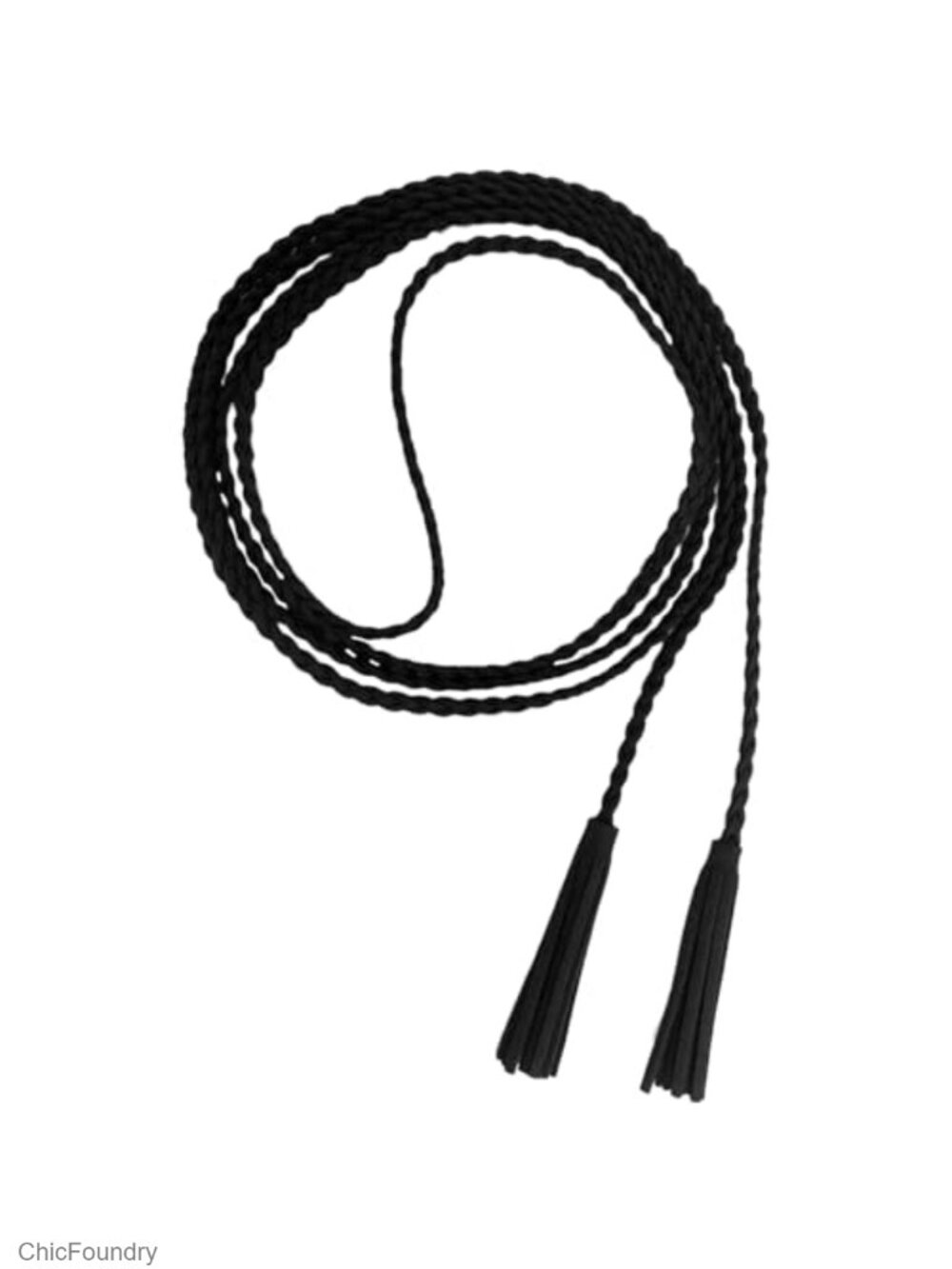 Women's Woven Tassel Chain Waist Belt with Faux Leather Skinny Belt
